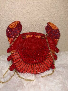 Viral Red Crab Beaded Bag Handmade In India Crossbody Purse NWT